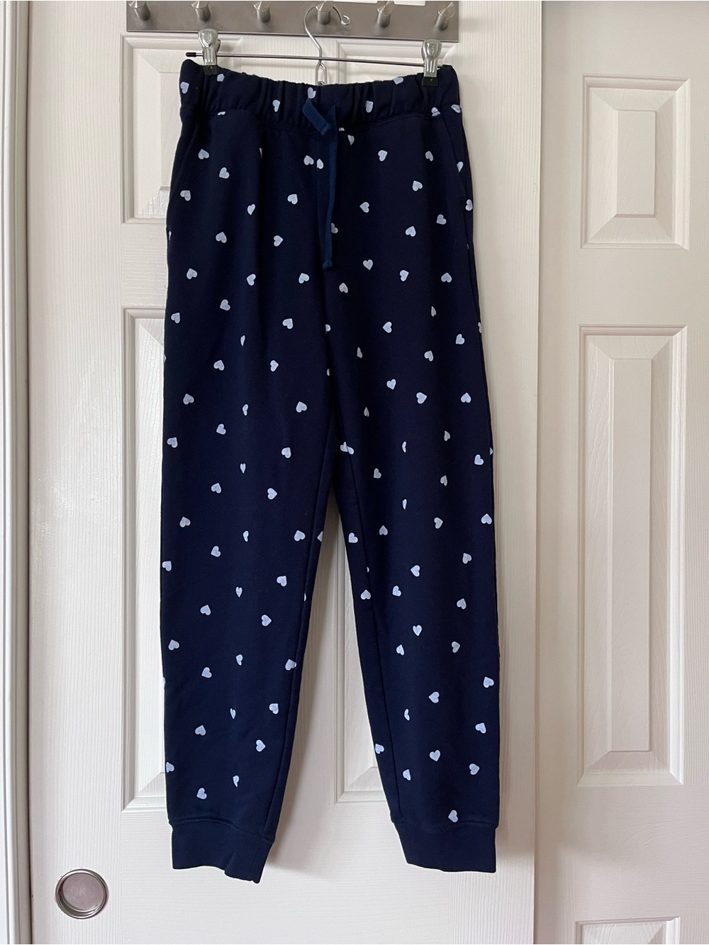J. Crew Navy Joggers with light blue Heart Print